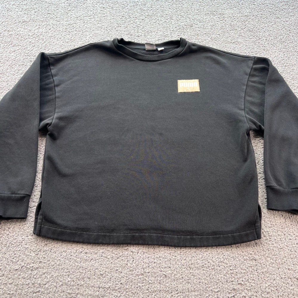 Puma Mens Black Crewneck Sweatshirt Fleece Pullover Logo Patch 685750-01 M